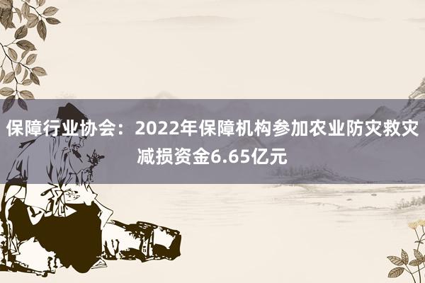 保障行业协会：2022年保障机构参加农业防灾救灾减损资金6.65亿元