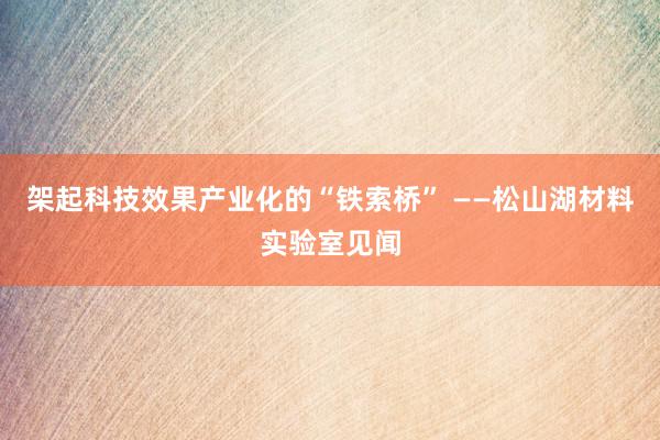 架起科技效果产业化的“铁索桥” ——松山湖材料实验室见闻