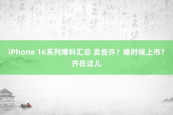 iPhone 16系列爆料汇总 卖些许？啥时候上市？齐在这儿