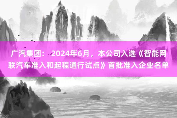 广汽集团： 2024年6月，本公司入选《智能网联汽车准入和起程通行试点》首批准入企业名单