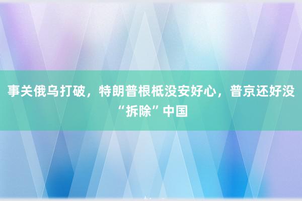 事关俄乌打破，特朗普根柢没安好心，普京还好没“拆除”中国